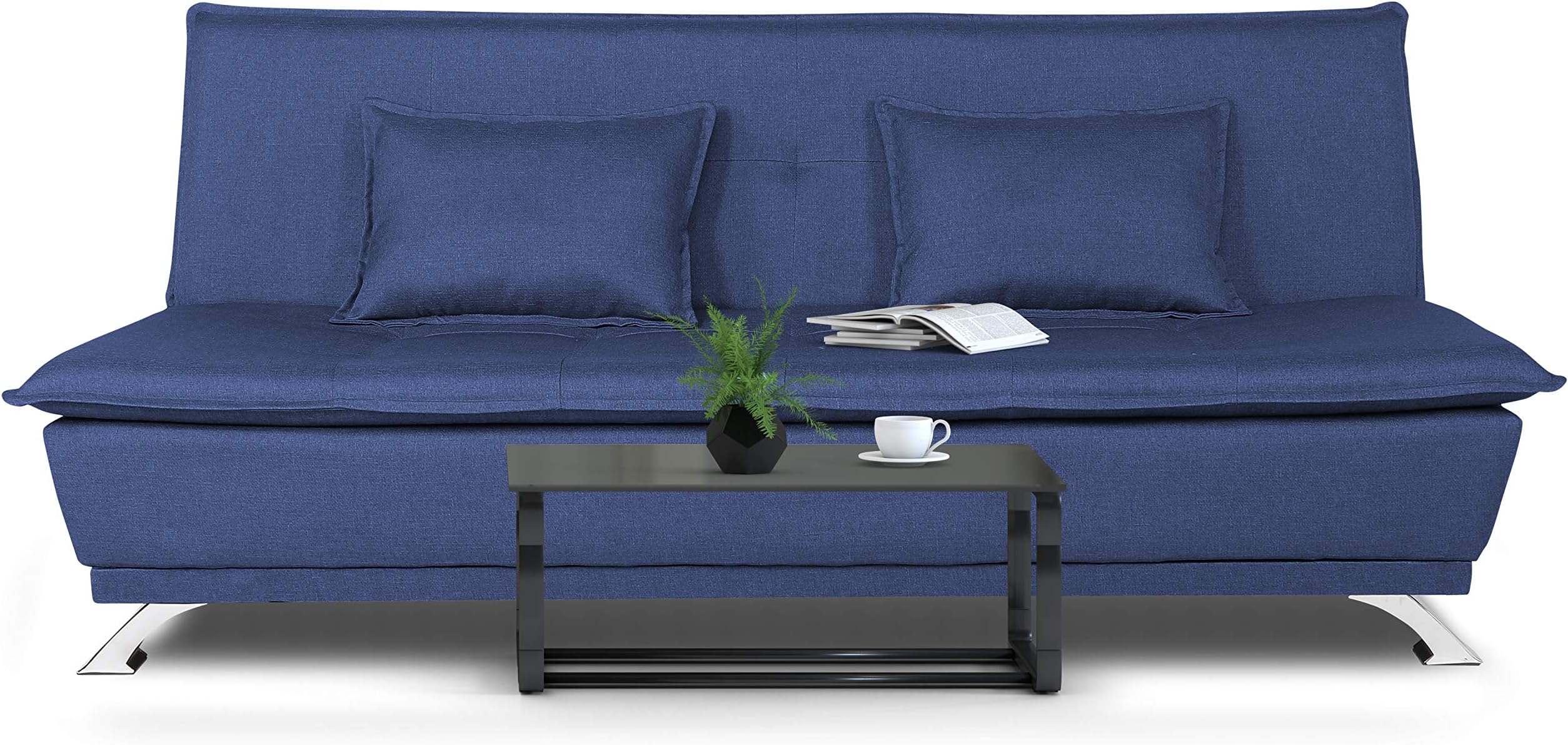 Adorn India Arden 4 Seater Sofa Cum Bed 4 x 6 (Blue) (3 Year Warranty)