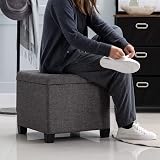 HNNHOME Stool with Storage 44L Linen Anthracite 45x45x41 cm view 2