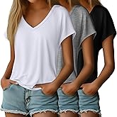 Ficerd 3 Pack Women's Dolman Sleeve Tops V Neck Summer Trendy T Shirts Dressy Casual Loose Fit Basic Tees