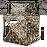 HUNTSEN Hunting Blind 270 Degree See Through Ground Blind - 2-3 & 3-4 Person Pop Up Deer Blind for Hunting with Carrying Bag - 300D Reinforced Portable Durable Blind for Turkey and Deer