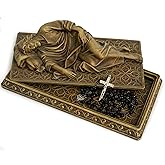 BC Catholic Sleeping St Joseph Statue with Case Base, Holder for Rosary, Patron Saint Religious Gfit of Inspirational Home Decor, 8.8" L, Wood Carve Looking, Hand Painted by Buildclassic