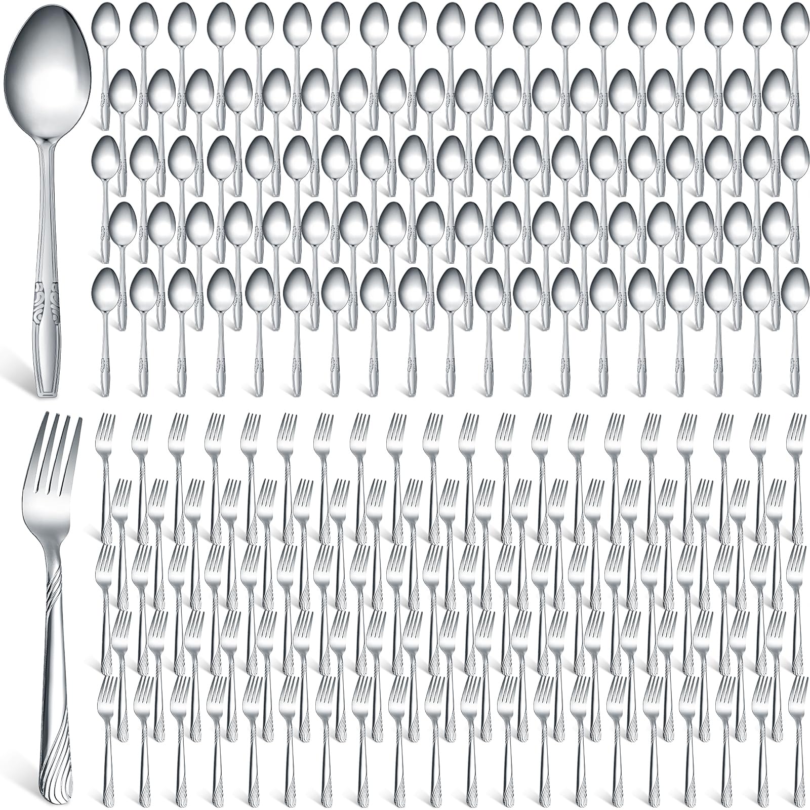 Photo 1 of Nuogo 200 Pieces Forks and Spoons Silverware Set Stainless Steel Flatware Cutlery Set Dinner Forks and Spoons Mirror Polished Dishwasher Safe Utensil for Kitchen Restaurant or Home