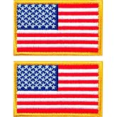 Tactical Patches of US American Flag Red Hook and Loop Patches Sew On Gold Border Embroidered American Flag Patch Applique for Backpacks Caps Hats Jackets Pants Rectang Military Army Uniform Emblems