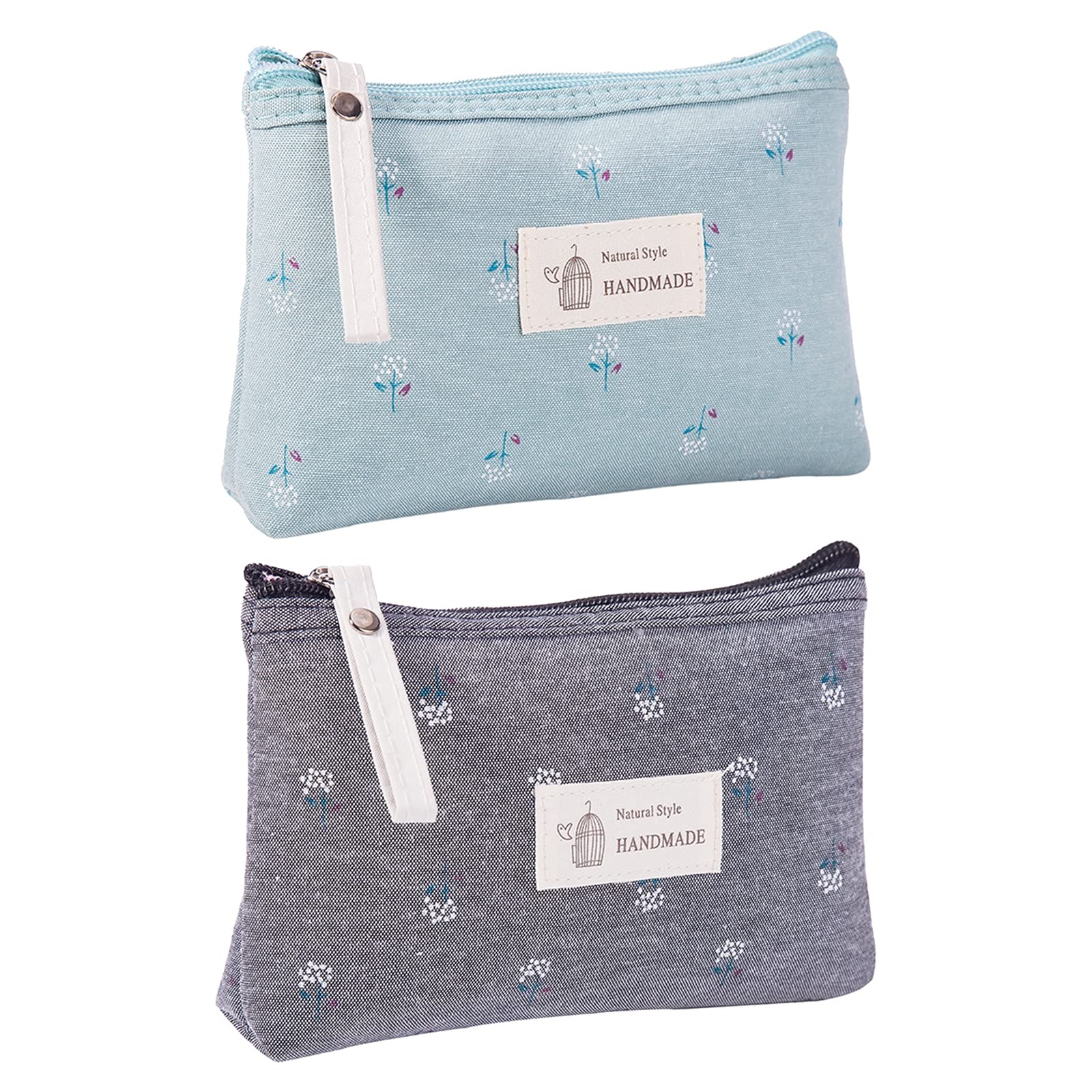 Canvas Makeup Bags, Qikuver 2 Pieces Cosmetic Bags Makeup Pouch with Zipper for Travel Toiletry Makeup Cosmetic Stationery