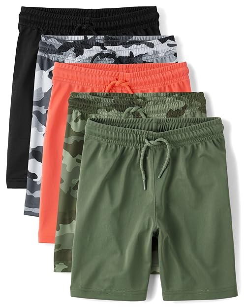 The Children's Place,Boys,Athletic Basketball Shorts,Camo/Solid 5-Pack,X-Large