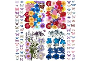 LUCISKY 152 Pcs Dried Pressed Flowers for Resin and Nails, Real Natural Flowers Leaves and Butterfly Stickers for Jewelry Soap and Candle Making