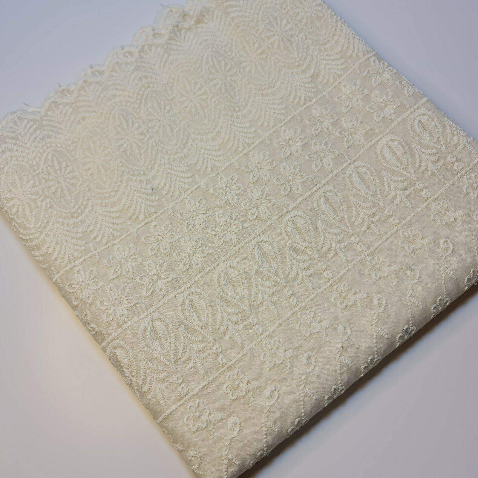 TEXTILE STATION New 100% Cotton Lawn Broderie Anglaise Embroidery Dress Craft Fabric 44" (Cream) — image 1