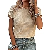 SHEWIN Womens Summer Tops Crewneck Short Sleeve T Shirts Casual Textured Work Shirt Loose Blouses