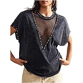 SOLY HUX Women's Vintage Graphic Tees Mesh Short Sleeve Goth Y2k T Shirt Summer Tops Streetwear