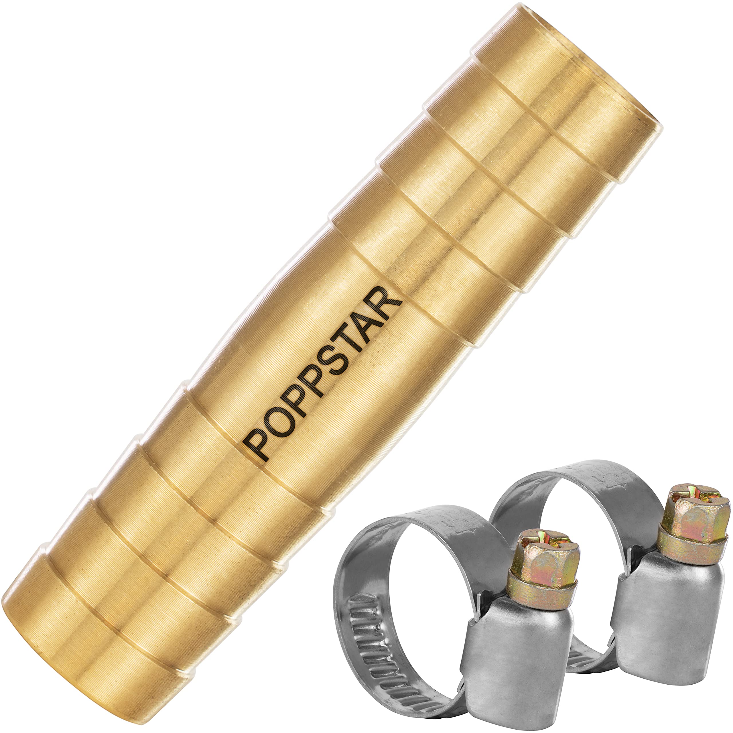 Poppstar Brass Hose Connector 1/2 inch Set with 2X Stainless Steel Hose Clamps for 1/2" (12.7 mm) Garden Hose