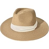 FURTALK Womens Mens Wide Brim Straw Panama Hat Fedora Summer Beach Sun Hats UPF Straw Hat for Women