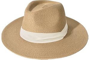 FURTALK Womens Mens Wide Brim Straw Panama Hat Fedora Summer Beach Sun Hats UPF Straw Hat for Women