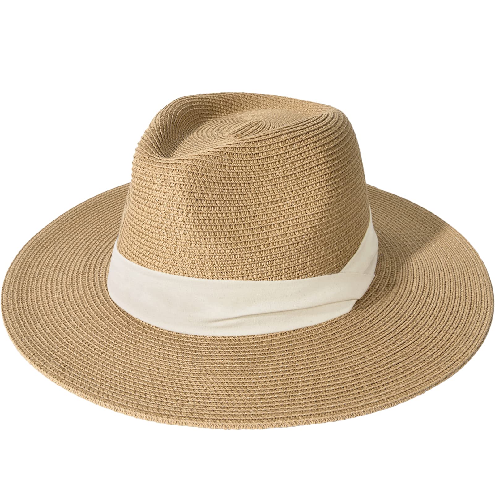 Photo 1 of FURTALK Womens Mens Wide Brim Straw Panama Hat Fedora Summer Beach Sun Hats UPF Straw Hat for Women Khaki-Beige