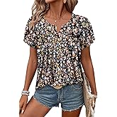CRAZY GRID Womens Summer Tops Short Sleeve Tshirt Summer Floral Boho Shirts Casual Flowy Tee Comfy Blouses