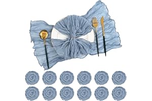 Pesonlook Gauze Cheesecloth Napkins, Set of 42, 20 x 20 Inch, Dusty Blue, Wrinkled, Polyester, Square, Boho Rustic Dinner Nap
