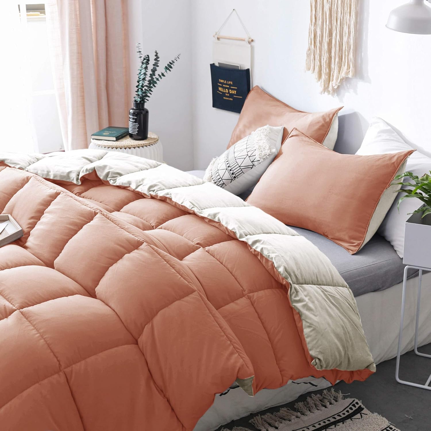 KASENTEX All Season Down Alternative Quilted Comforter Set - Hypoallergenic Duvet Insert - Machine Washable (Rose/Beige, King Set): Home & Kitchen