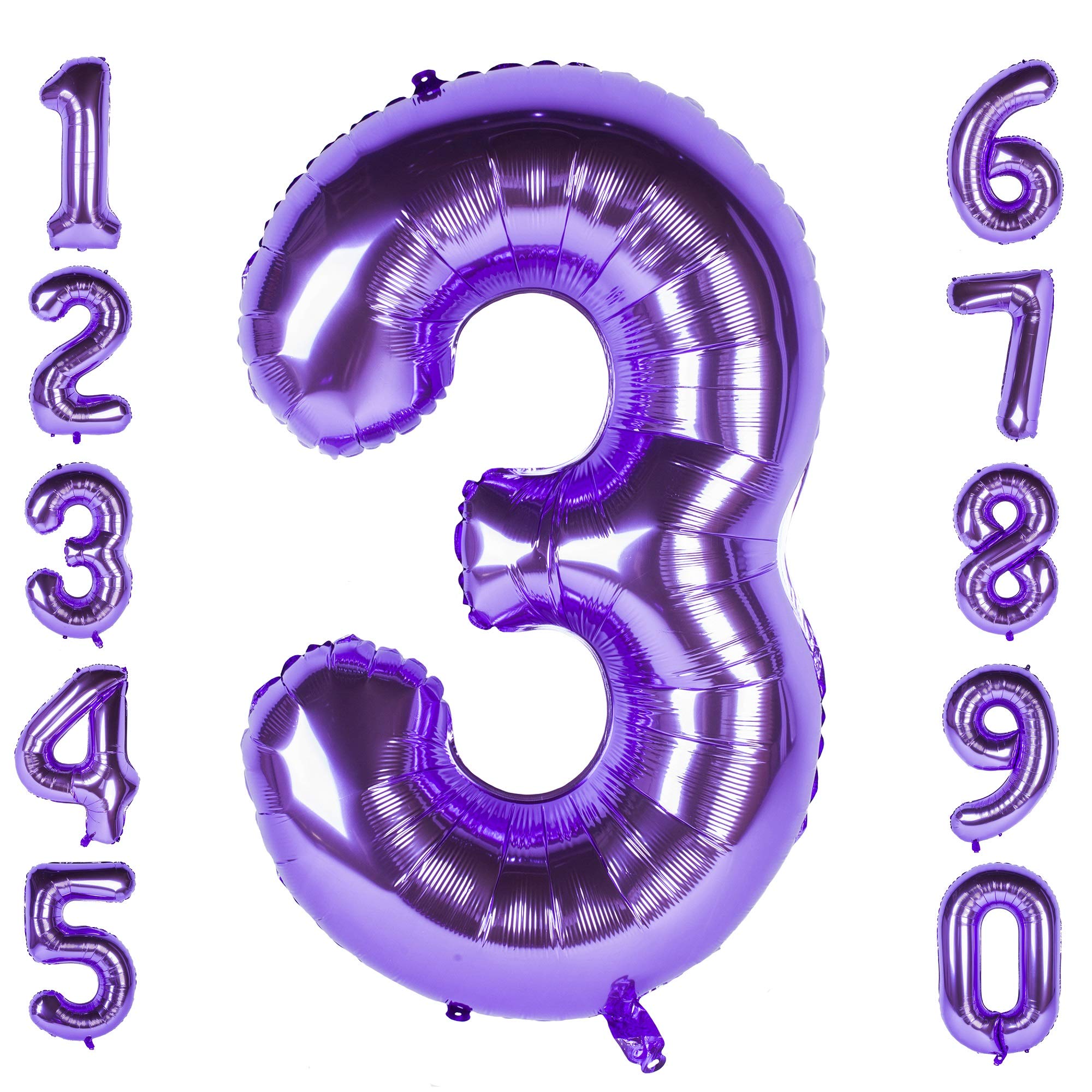 Purple 3 Balloons 40 Inch Purple Large Numbers 0 to 9 Birthday Wedding Anniversary Party Festival Decorations Giant Helium Foil Mylar Big Number Balloons Digital (Number Balloon 3)