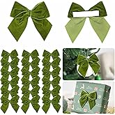 LiBongTa 3.5" Moss Green Bows Velvet Ribbon Bow with Self Adhesive, Small Gift Bows Decor, Light Green Christmas Bows for Treat Bag, Candy Pop, Basket, Party Favor, Craft Bow for Gift Wrapping-24 PCs