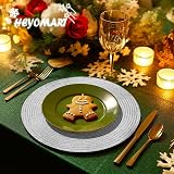 HEYOMART Round Placemats Set of 6 38cm Silver Woven Placemats Christmas view 8