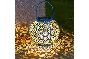 Homeimpro Solar Big Lantern Hanging Garden Outdoor Waterproof Decorative Lights Metal Table Lamp for Patio, Yard, Mothers Day Gift, 2023 New Updated Bottom Pattern (1Pack, Teal Blue)