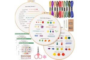 CDThinkingU Beginner Embroidery Kit with Hoop, 3 Sets Learn to Embroidery Starter Kits for Adults, Funny Crewel Stitches Practice Sewing Embroidery Kit with Stamped Pattern, All Tools