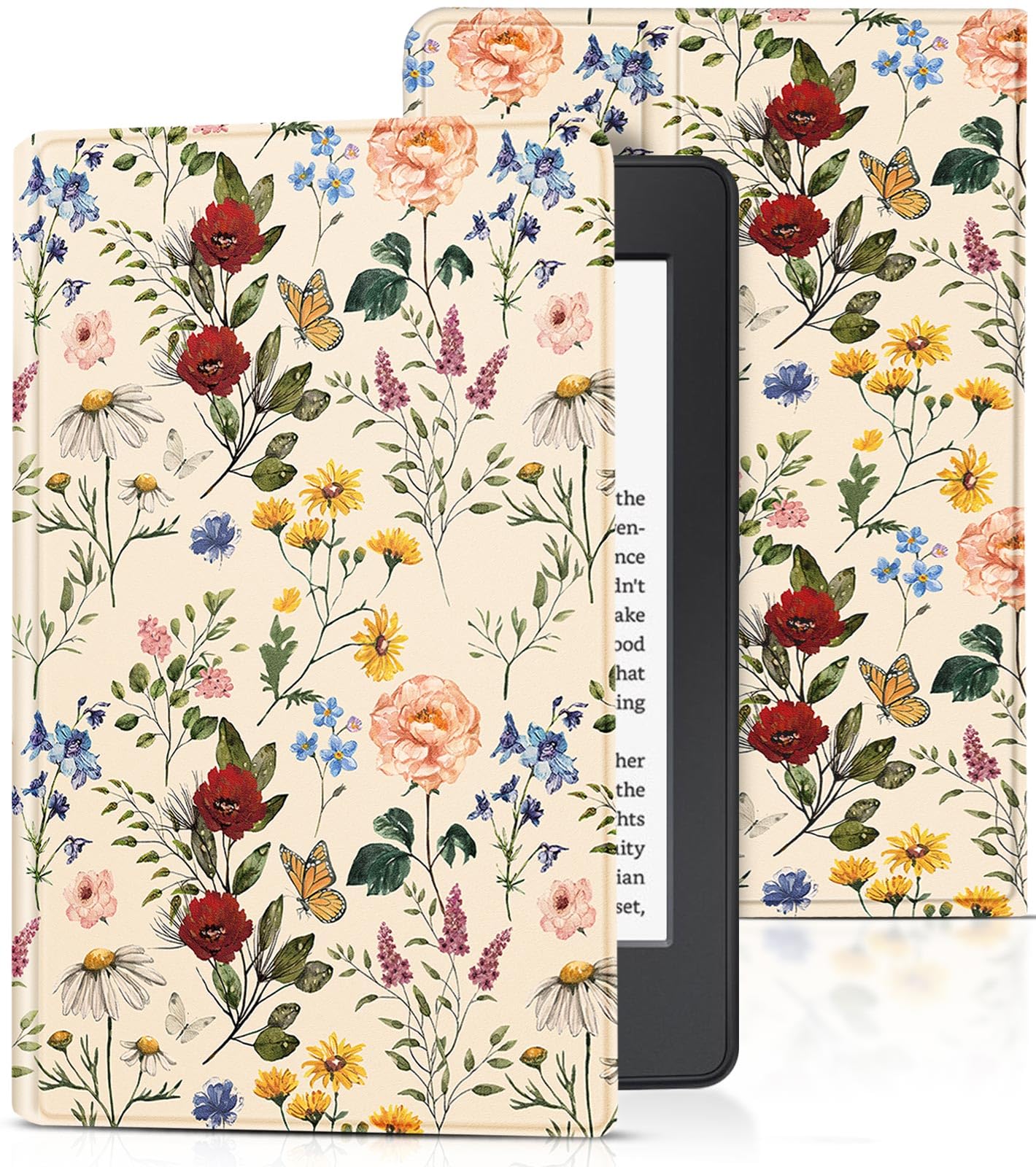 Uppuppy for Kindle Paperwhite 11th Generation Case 6.8 Inch 2021 / Paperwhite Signature Edition Cute Women Girls Teens Kids Unique Floral Folio Fabric Paper White Cover with Auto Sleep/Wake E-Reader