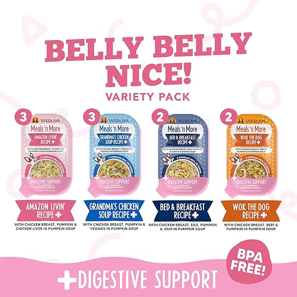WERUVA MEALS ‘N MORE NATURAL WET DOG FOOD, BELLY BELLY NICE! DIGESTIVE SUPPORT VARIETY PACK, 3.5OZ CUP (PACK OF 10)