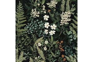 Kalafona Peel And Stick Wallpaper,Vintage Green Floral Wallpaper,17.3"x78.7" Boho Dark Leaves Wall Paper For Bedroom Bathroom
