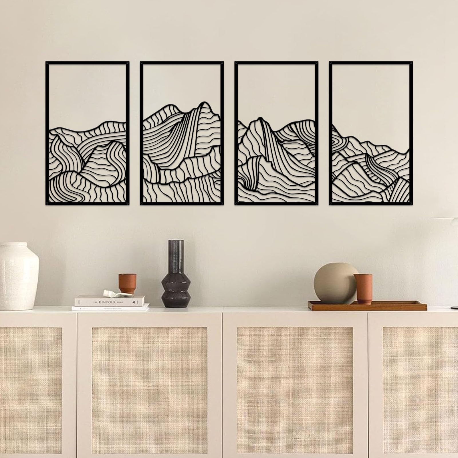 Resama Metal Mountain Wall Art Decor Large Mountains Line Wall Decor Minimalist Abstract Single Line Hanging Wall Sculpture for Living Room Bedroom Office