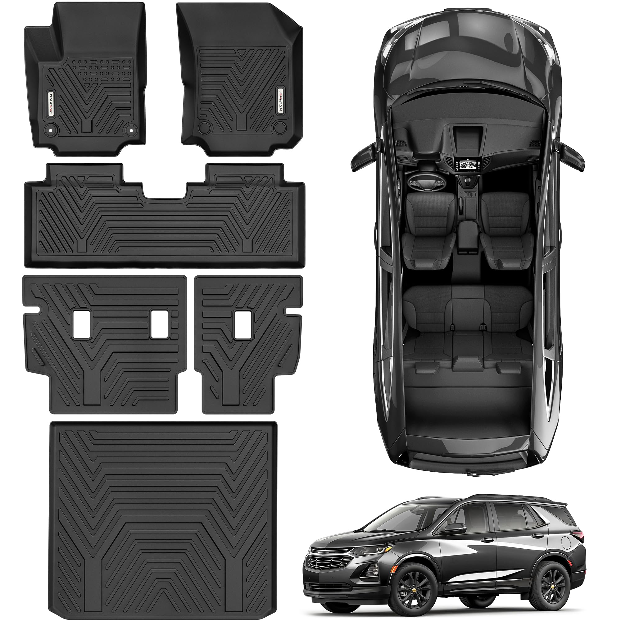 YITAMOTOR Gen2 Floor Mats Fit for 2018-2024 Chevrolet Equinox/GMC Terrain, TPE All Weather Custom Fit Floor Liners for Chevy Equinox with Backrest, Back Seat Protector for Chevy Equinox Accessories Image
