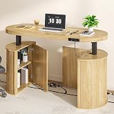 Xyulmeo Mid Century Modern Electric Standing Desk with Storage, 55 x 22 Inch Small Sit Stand Up Desk, Wood Adjustable Height Computer Executive Desk for Home Office, Laptop, Oak