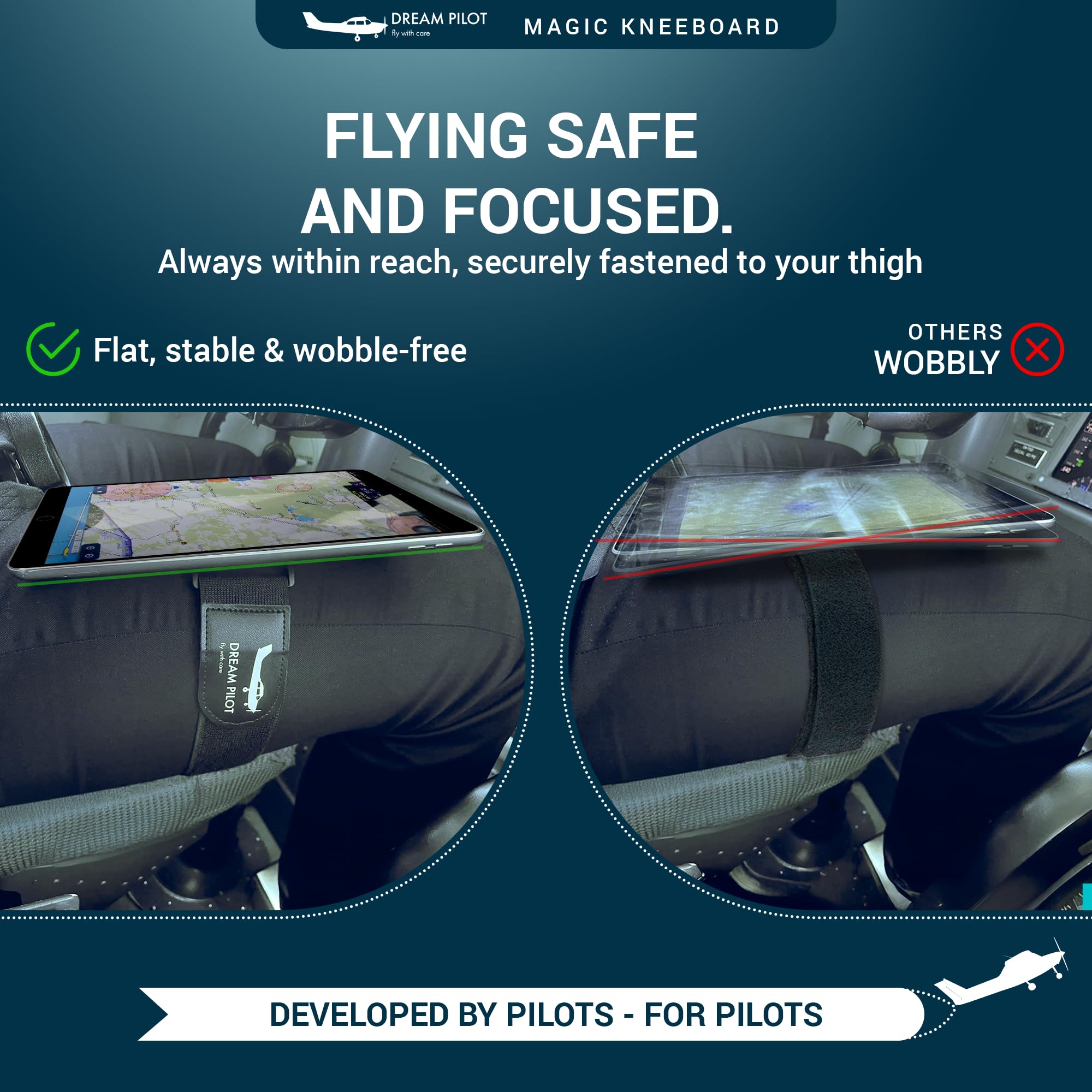 Dream Pilot Kneeboard for iPad, iPad mini, iPhone, Any Android Smartphone, Any Tablet, Universal Solution – Slim, Stable, MIL-STD 810G Certified Design