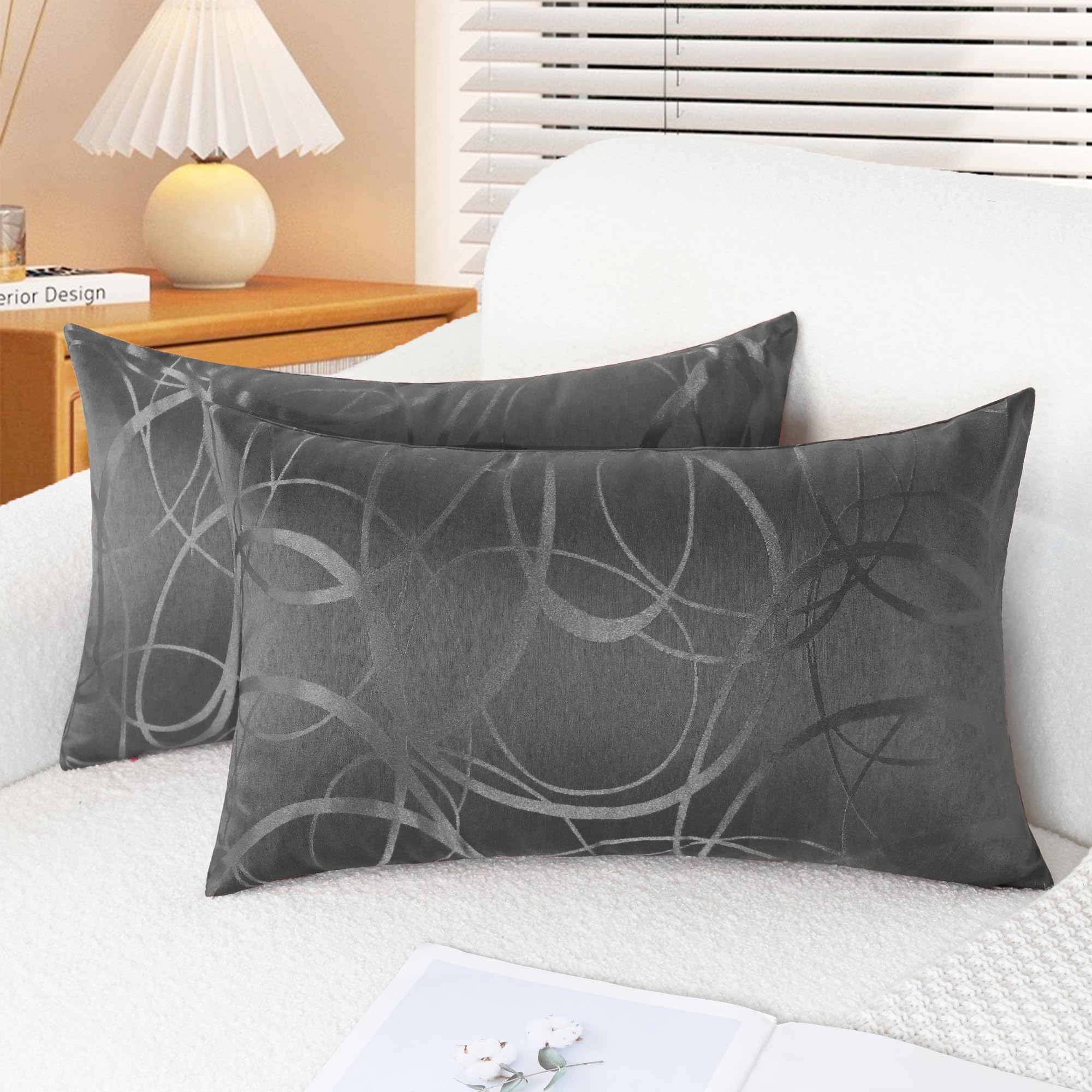 CaliTime Cushion Covers Cushion Cover Pack of 2 Bowls for Couch Sofa Home Decoration Modern Shiny and Matt Contrast Circles Rings Geometric 30 cm x 50 cm Grey — image 1