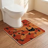 Artoid Mode Black Cat Pumpkin Fall U Shaped Toilet Rug 20x24 Inch | Non-Slip Low-Profile Bathroom Decor Bath Contour Mat