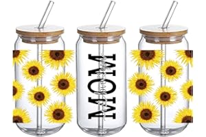 DTHOME3 UV DTF Glass Cup Wrap Transfer - Gift for Mom Mama, Mama Best Life, in Love You Mom Sunflower UVDTF Transfers Waterproof Decal for 16oz Glass Cups, Ceramic Mug DIY Crafts- -3PCS