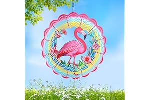 WACLSTDAY Flamingo Metal Wind Spinners Gifts for Women Mom Grandma Friends Hanging Wind Spinner Garden Decorations 12 inch 3D Kinetic Sculpture for Lndoor Christmas Outdoor Decor House Yard Art Decorations