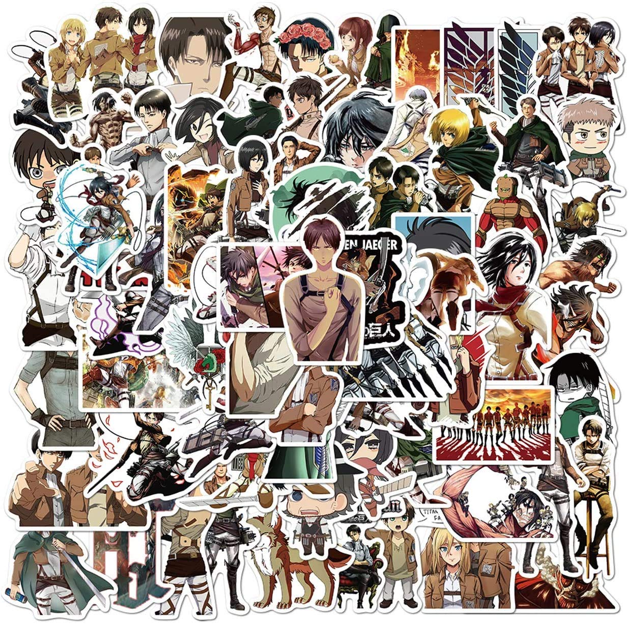 Attack On Titan Stickers - 50PCS Cool Anime Stickers, Vinyl, Waterproof for Teens, Adults, Laptop, Water Bottles, Skateboard, Guitar