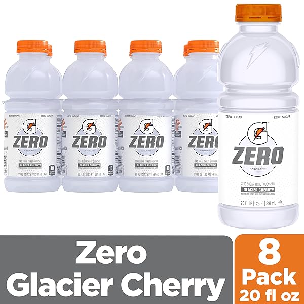 GATORADE ZERO SUGAR GLACIER CHERRY THIRST QUENCHER SPORTS DRINK, 20 FL OZ BOTTLES, 8 PACK