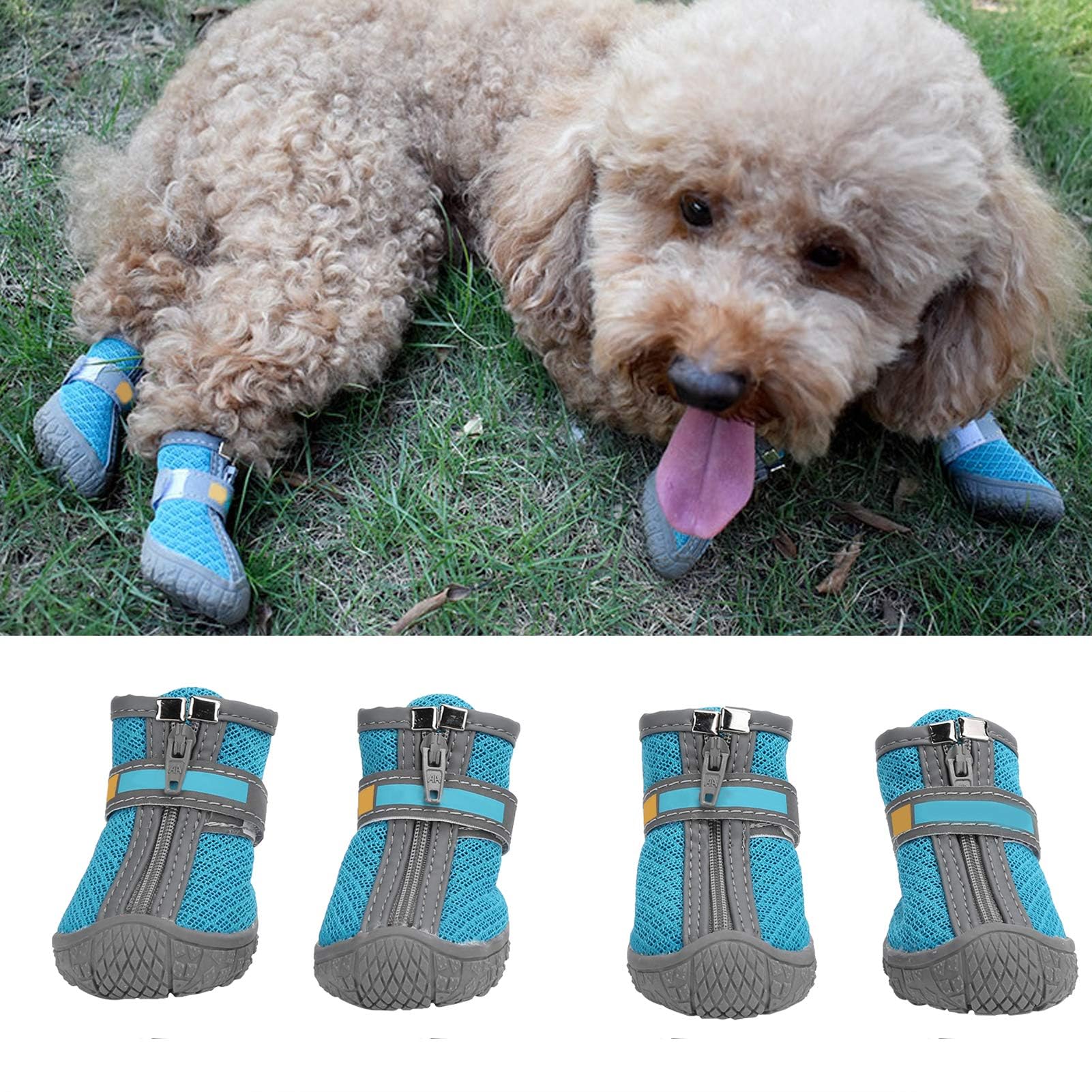 Dog Shoes Boots,Pet Dog Summer Shoes Boots Booties with Breathable Outdoor Mesh Nonslip Rubber Soles Prevent Scratching Licking(#1-Lake blue)
