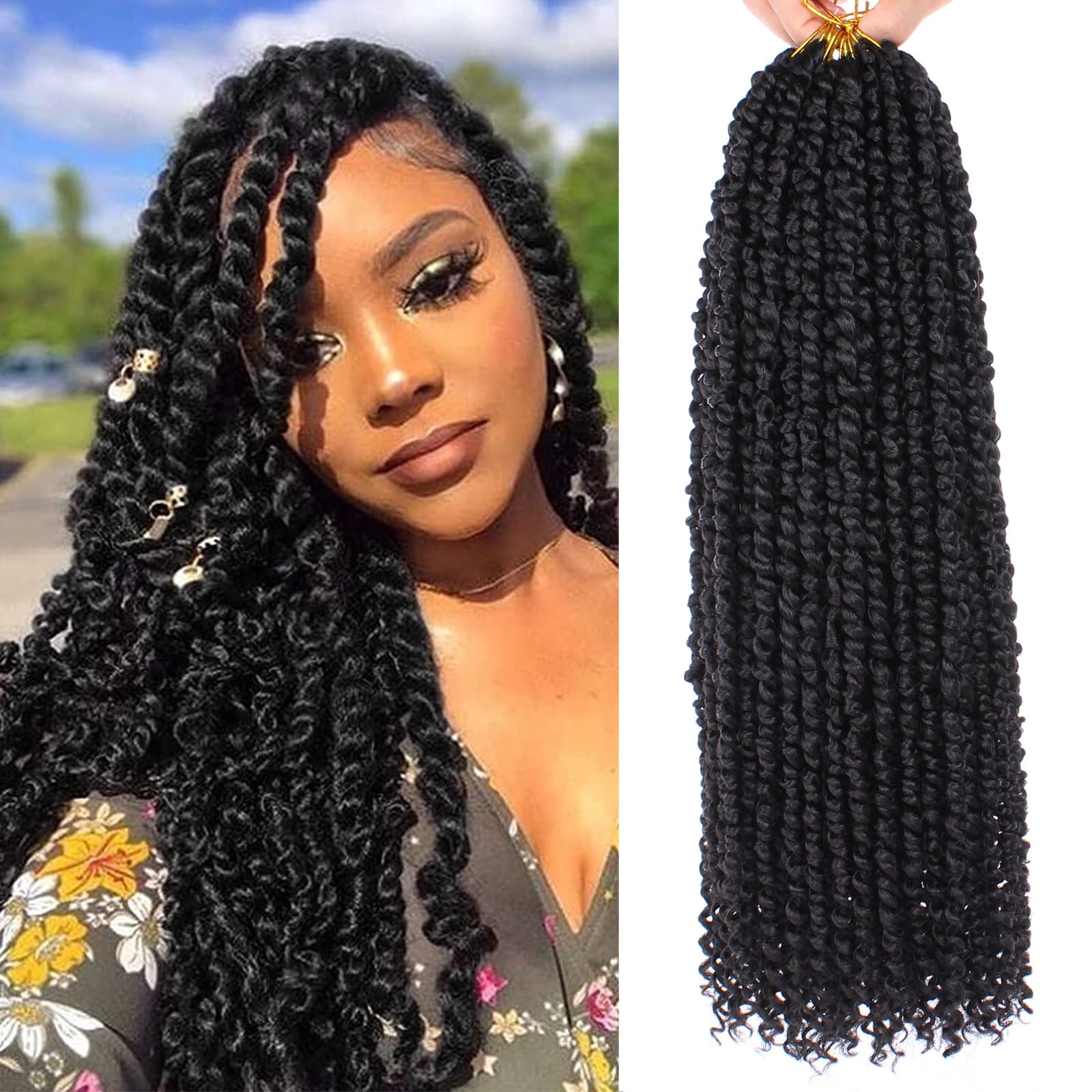 Xtrend 18 Inch 8Packs 12 Strands/Pack Pre-twisted Passion Twist Hair Pre looped Black Passion Twist Synthetic Braiding Hair Extensions for Black Women(1B#) — image 1