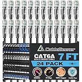 CableGeeker Cat6A Ethernet Patch Cable 7ft-24Pack Black, High-Speed 10Gpbs, 550MHz Slim Patch Cables, 28AWG Flexiable Network