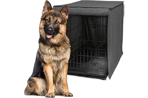 Friends Forever Metal Dog Crate Cover 48 inch w/Light Blocking Protective Curtain, Dog Cage Cover w/Roller Shades, Machine Washable, Trucker Black