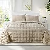 KASENTEX Oversized Queen Quilt Set 102"x106" – Soft Washed 3-Layer Lightweight Bedspread, Minimalist Nordic Design, All-Season Spring & Summer Quilt Set (1 Quilt + 2 Pillow Shams), Beige