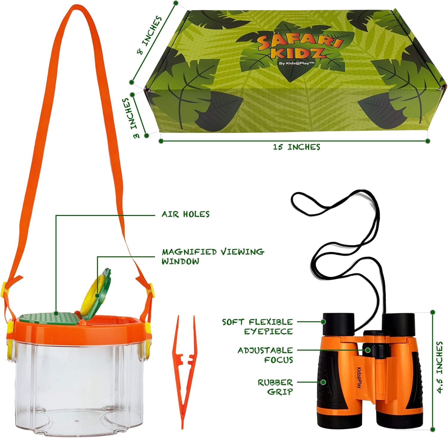 Safari Kidz Outdoor Adventure Set - Perfect Safari, Critter Hunting, Exploration Costume with Vest, Hat, Binoculars, Bug Net and Container, Whistle, Flashlight, Magnifying Glass: Clothing