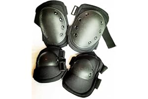 Bargain Crusader Military Tactical Knee Pad Elbow Pad Set Airsoft Knee Elbow Protective Pads Combat Paintball Skate Outdoor Sports Safety Guard Gear (Black, M, 4pcs Set)