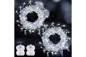 KNONEW 2Pack 20FT Fairy Lights Battery Operated Outdoor Indoor,200 LED Waterproof Pixie Starry String Lights,[Steady On] Mode Lights for Bedroom Classroom Patio Wedding Decor (Cool White)