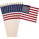 Super Tough American Flag | 1x1.5 FT Outdoor USA Flag | 30" Durable Wooden Stick with Spear Tip | 12x18 in Heavy Duty Most Durable Cotton US Stick Flag | 12 Pack