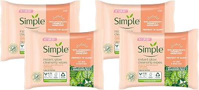 Simple Protect N Glow Instant Glow Biodegradable Wipes 20 Count Pack of 4