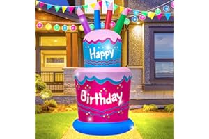 TRMESIA 6FT Inflatable Birthday Cake Decoration,Birthday Blow up Cake Outdoor Decor with LED Lights，Light-up Happy Birthday Sign for Yard Lawn, Inflatable Outdoor Holiday Yard Decoration(Blue & Pink)