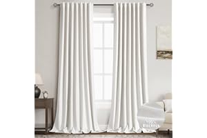 NANSPRING Ivory Linen Blackout Curtains 96 Inches Long 2 Panel Set for Living Room Back Tab Pinch Pleated Blackout Curtain Drapes Contemporary Boho Farmhouse Neutral Bedroom Black Out Curtains 96 Inch Long